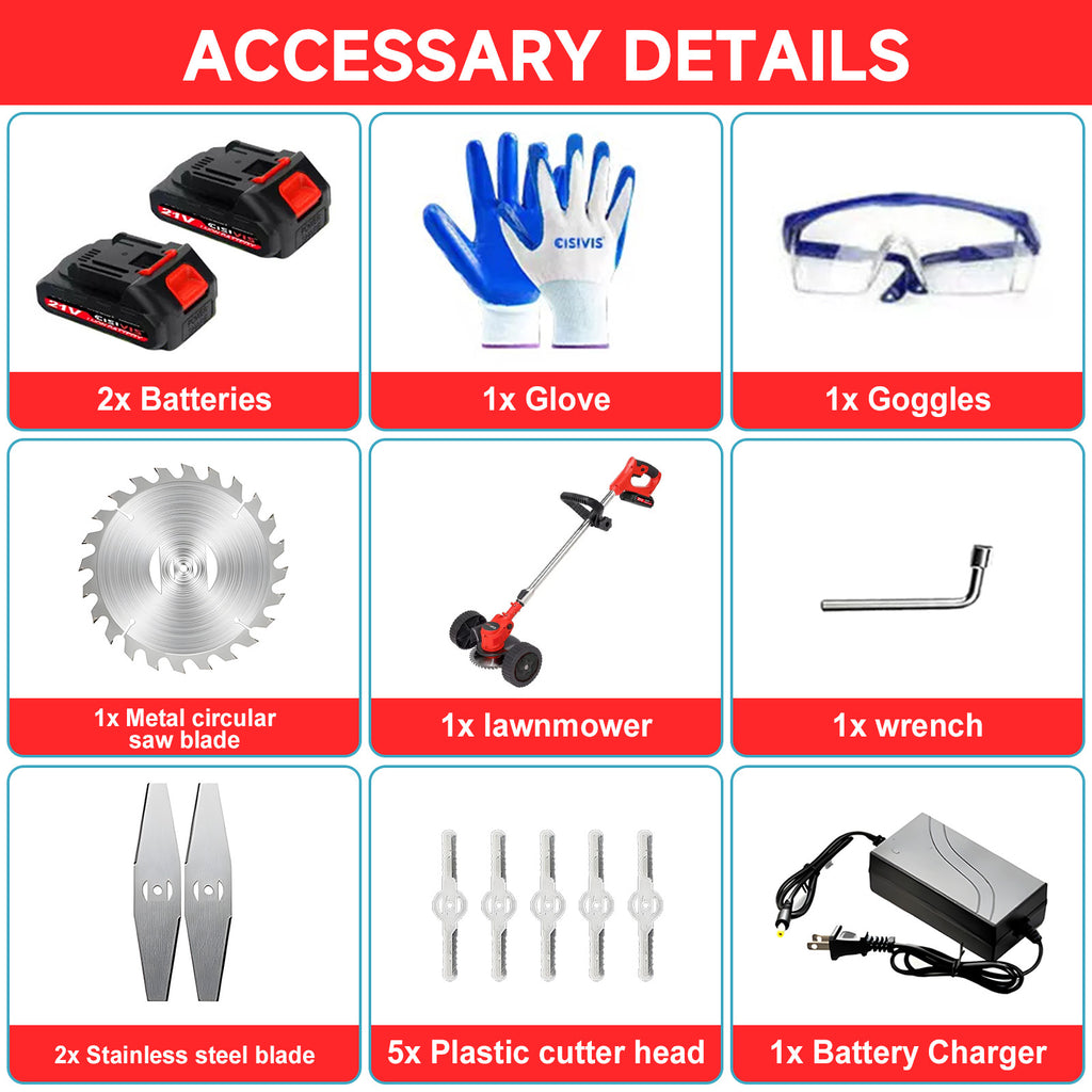 21V sans fil Strimmer Grass Trimmer Tree Cutter Garden Edder Electric 2batteries