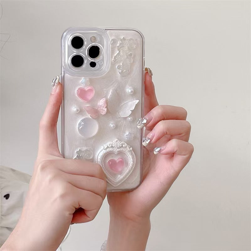 Boîtier de téléphone Epoxy Pearl Epoxy en forme de cœur