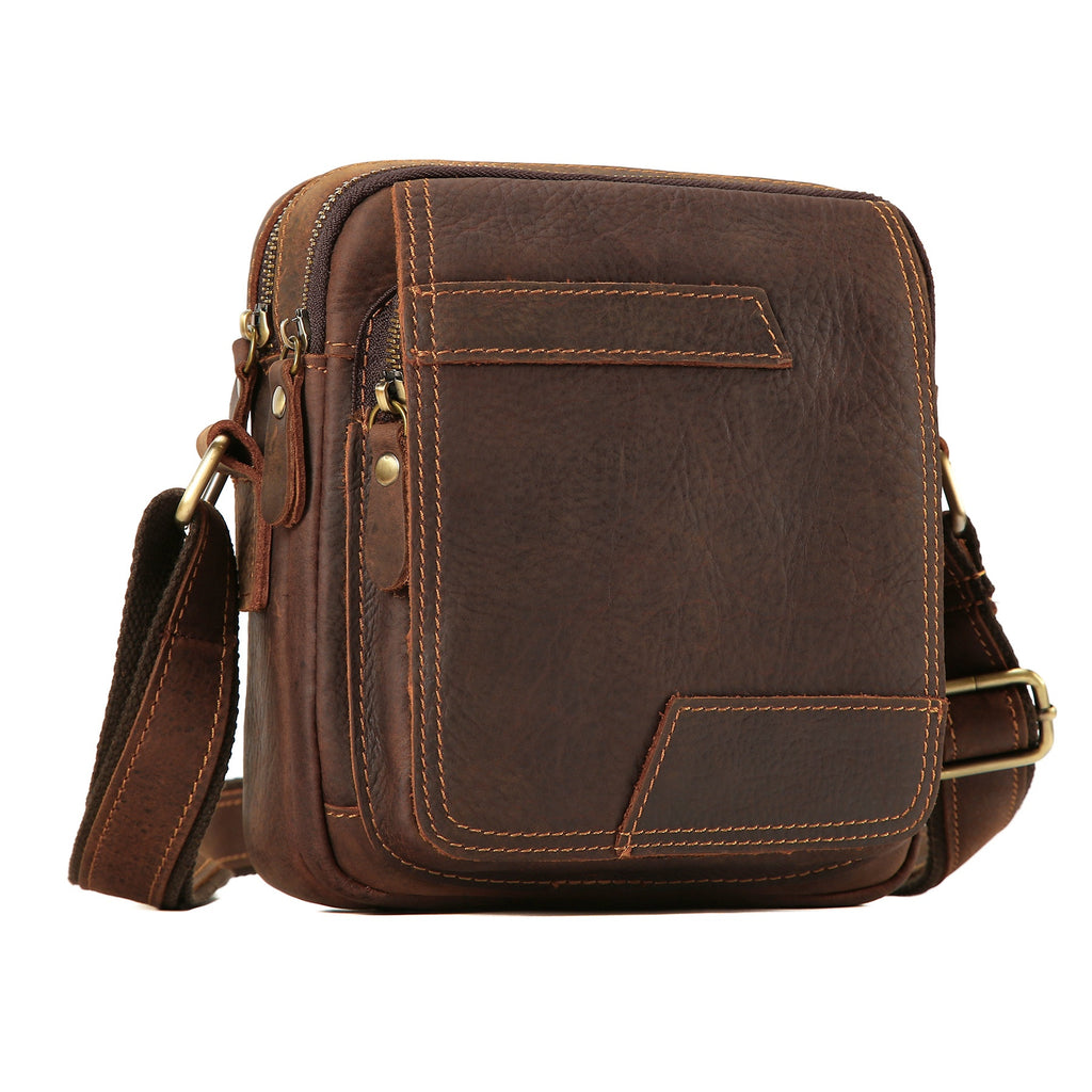 Epaule véritable en cuirCrossbody High-End Cowhide Homme Cowhide Retro Sac carré Casual
