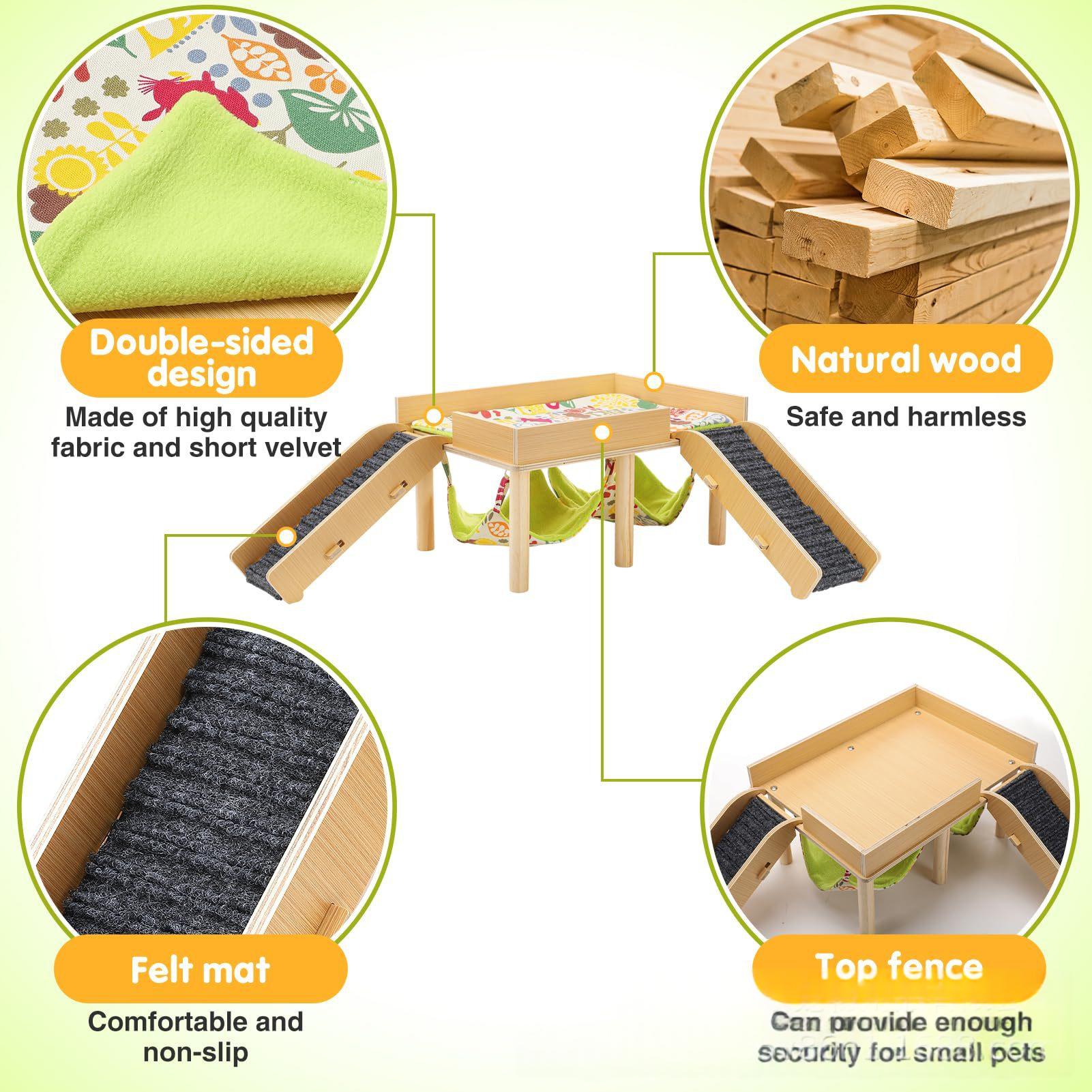 Nest double hamac de Guinée en bois avec un design amovible et une échelle pour les cages pour animaux de compagnie