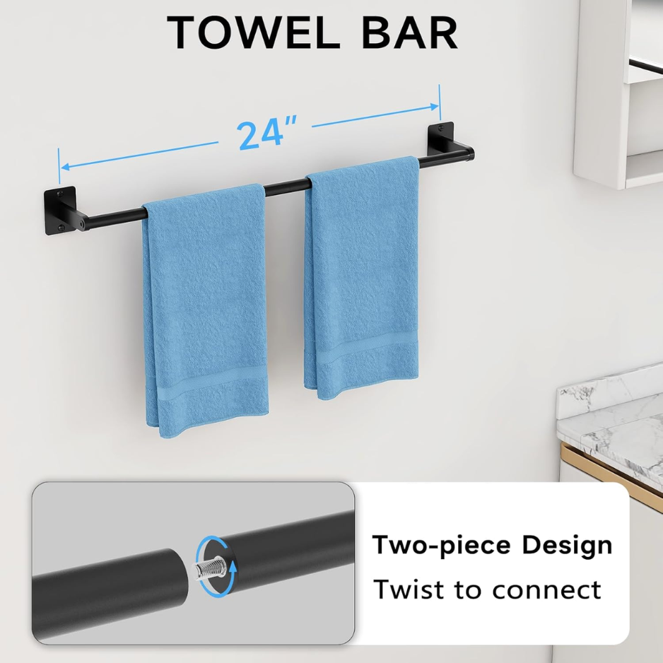 Black bathroom accessories: modern 4-piece wall-mounted set