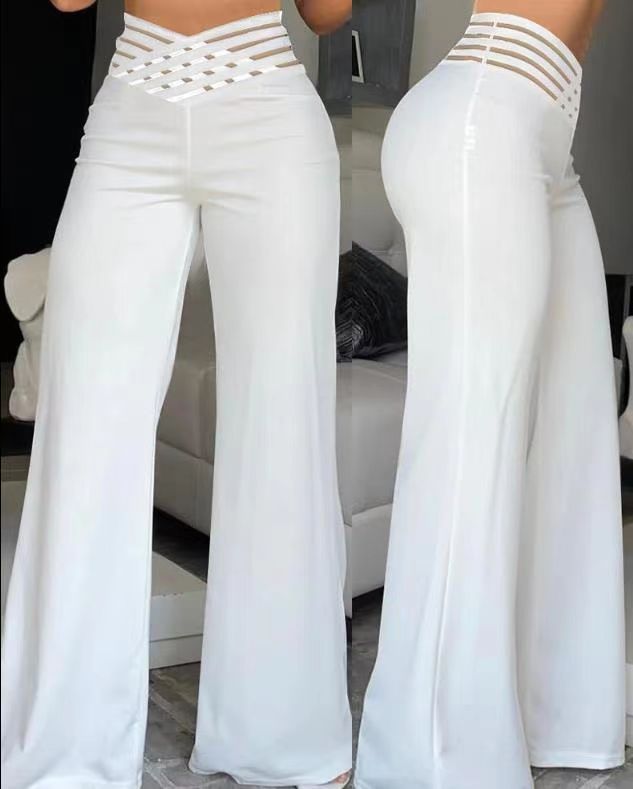 Pantalon de longue taille pour femmes Hollow Out Cross Pantalon Élégant Pantalon d'élégant feu de route Pantalon haute taille Ca