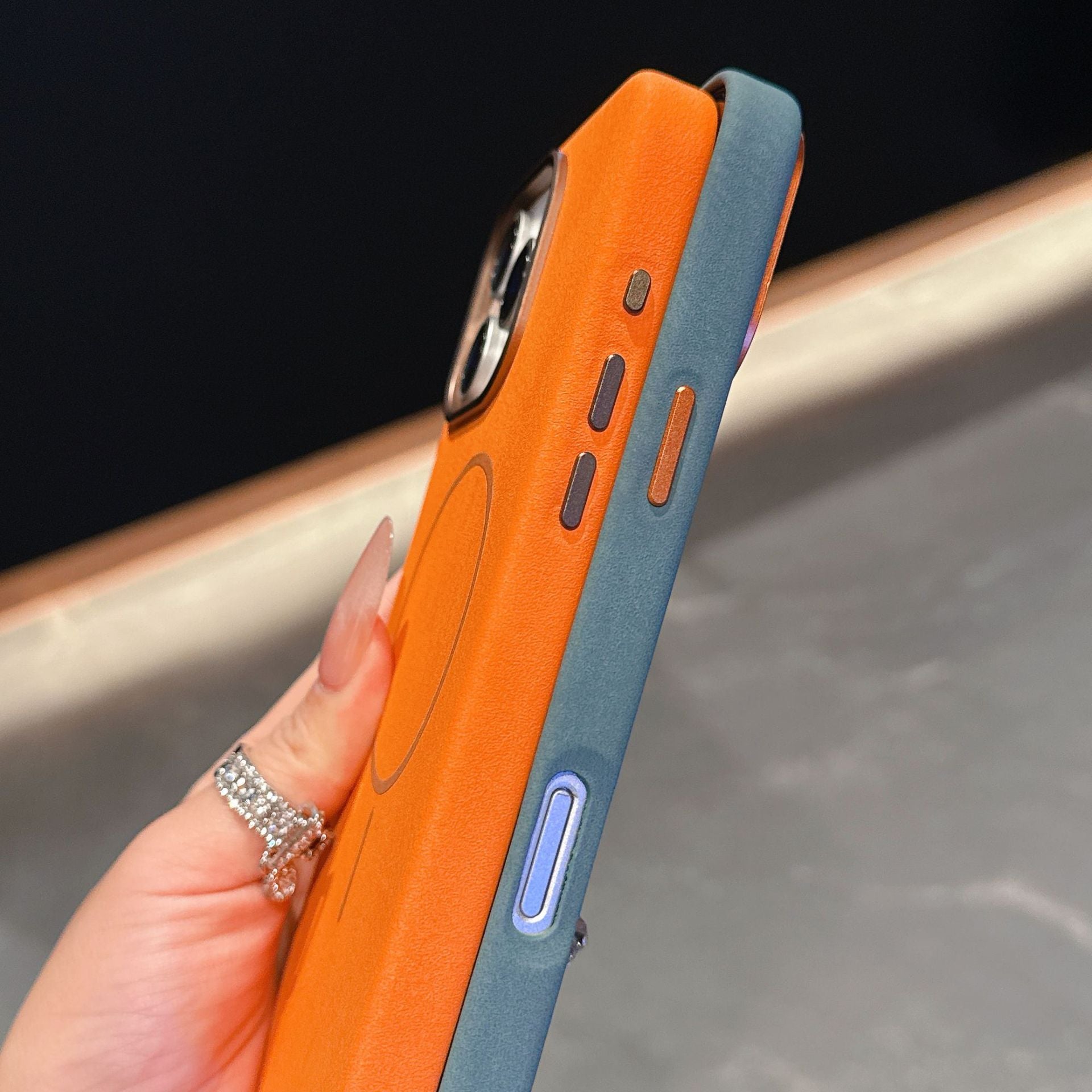 Éléphant Motif en cuir Cercle fin Aspiration magnétique Cas de téléphone