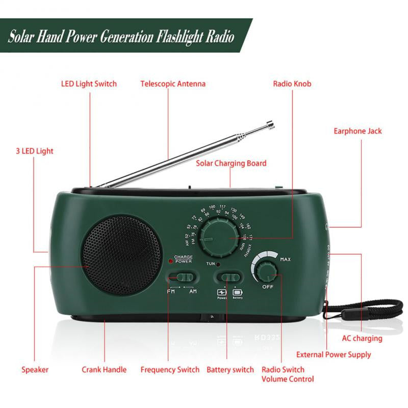 AM FM lampe de poche solaire LED Main Crank Radio rechargeable