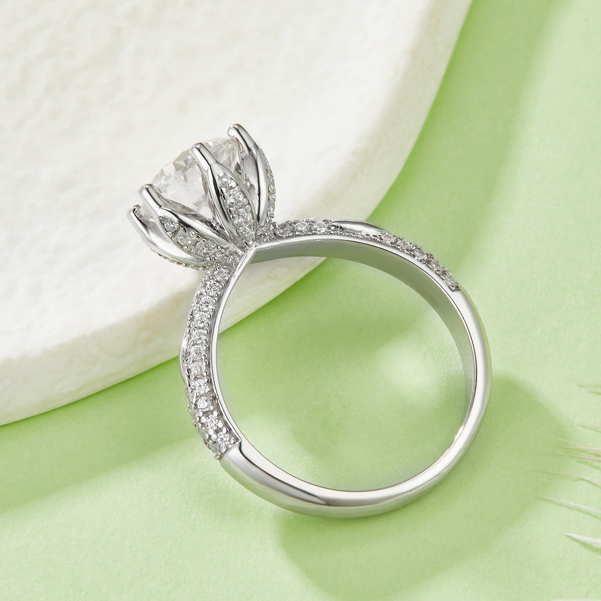 S925 Argent Sterling 2ct rond Moissanite Anneau