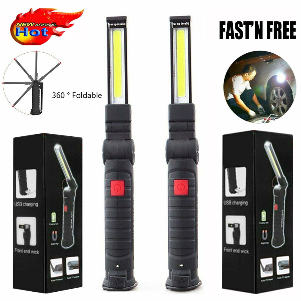 2PCS 5Modes Magnetic Rechargeable COB LED RED Lampe de lumière de travail Folding Torch USA