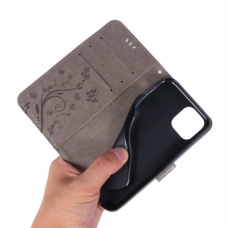 Étui de protection en cuir embossé papillon Étui de téléphone de couverture