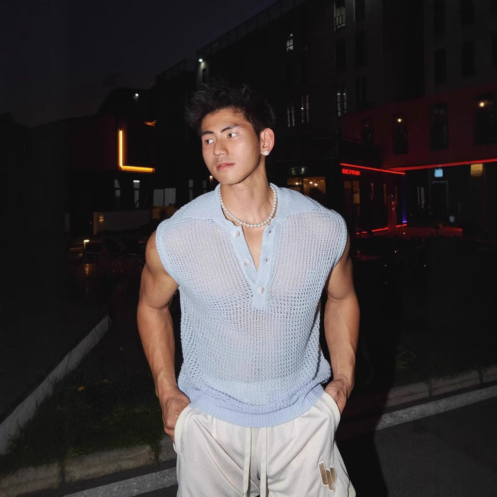 Ice Silk Knit Sleeveless T-Shirt
