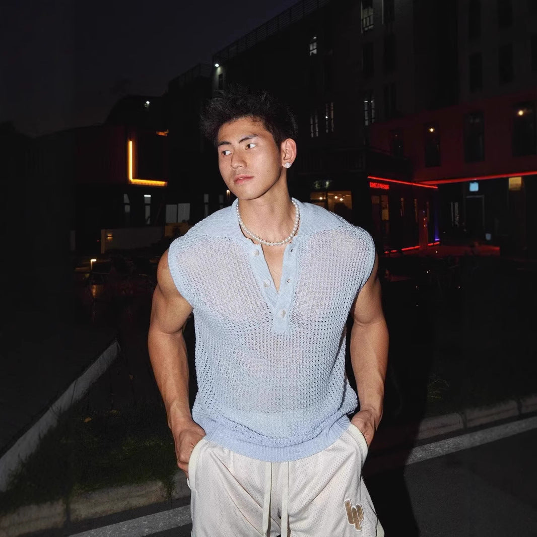 Ice Silk Knit Sleeveless T-Shirt