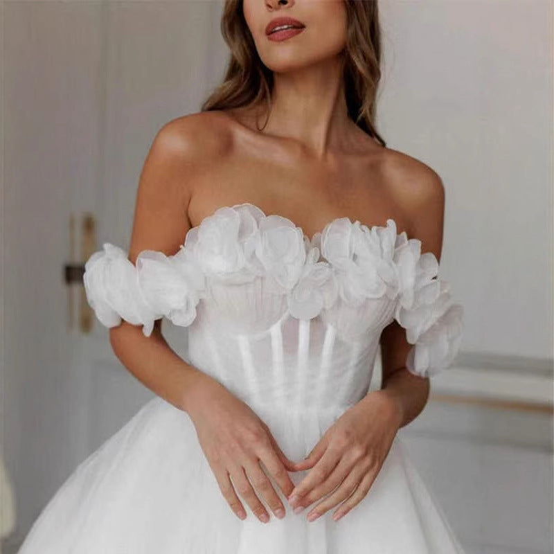 Dentelle hors-épaule Mini robe de mariée