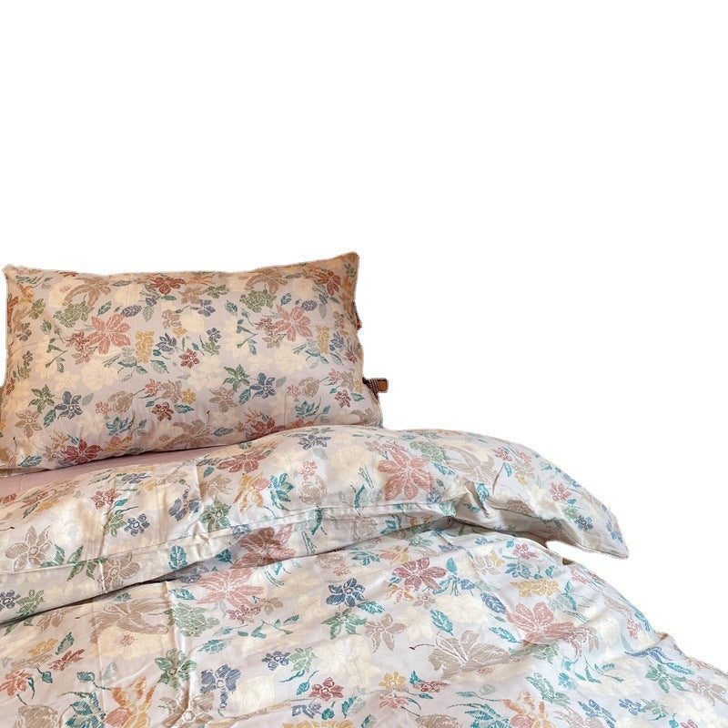 Ensemble de literie à quatre pièces en coton floral rétro nu