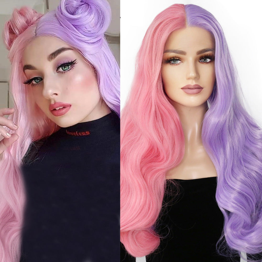 Ladys bicolores cheveux bouclés long Perruque