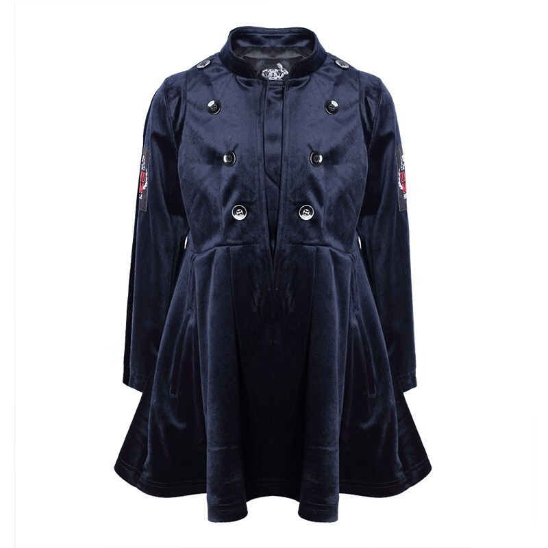 Robe de trench en velours bleu marine vintage fille 3-4-5 Y