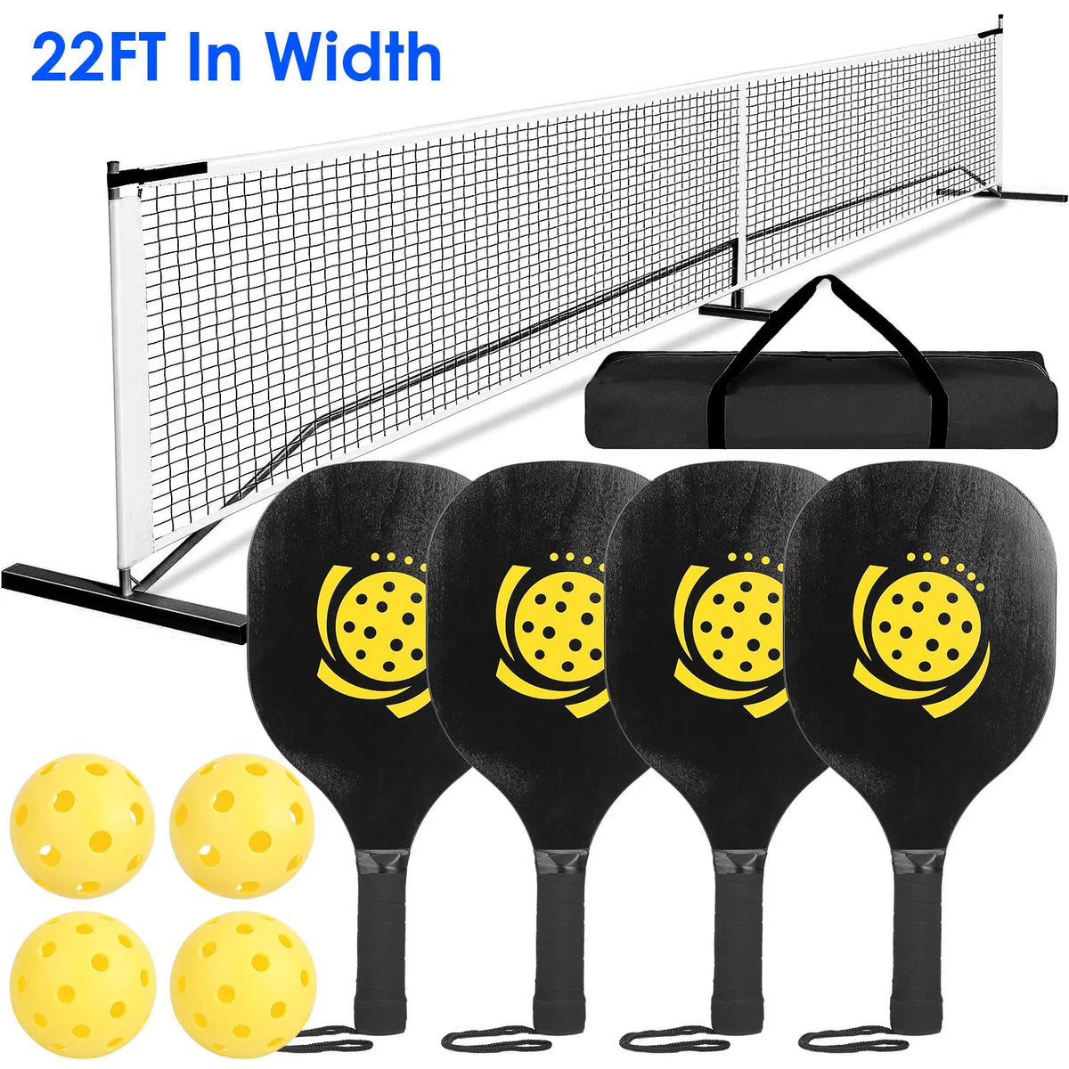 Set de filet de pickleball portable de taille de règlement 22ft Système de filet de pickle avec 4 pickleb