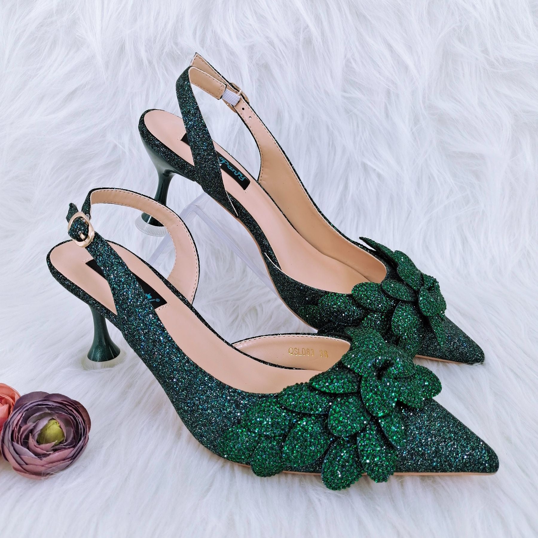 Ladies Party Chaussures Sac Set main feuille décoratif vin talon
