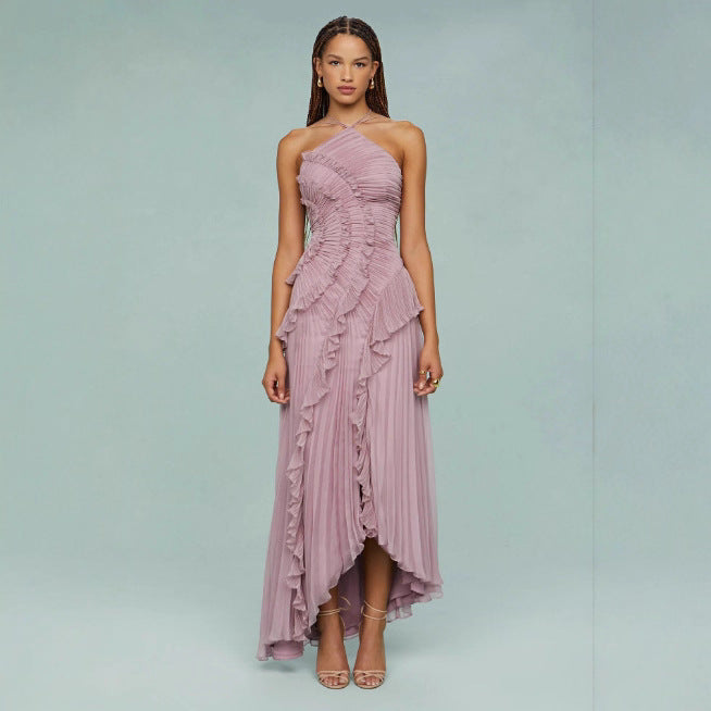 Robe sans dos sexy à col haltère pour femmes
