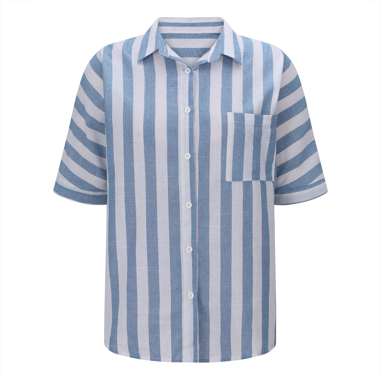 Madame manches courtes rayées Lapel casual bouton Pocket Cardigan manches courtes chemise