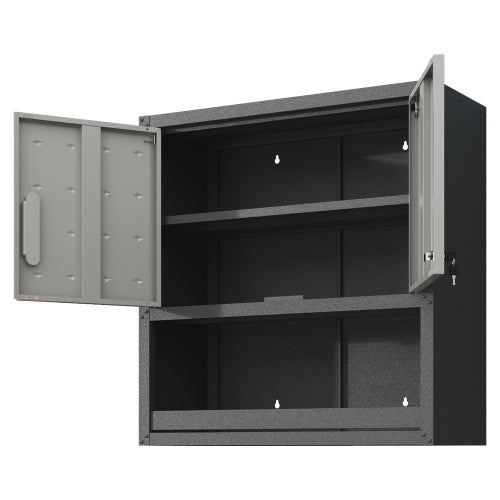 Armoire de rangement en métal mural avec porte de verrouillage et 1 plateau 1 tiroir ouvert pour