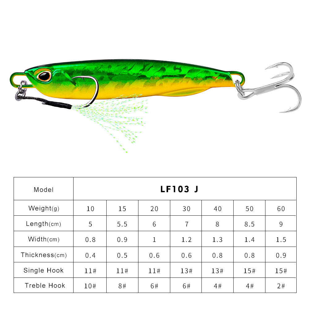 Luya Bait Submerged Tossing Lure plaque de fer Plomb lumineux de poisson avec crochet Treble