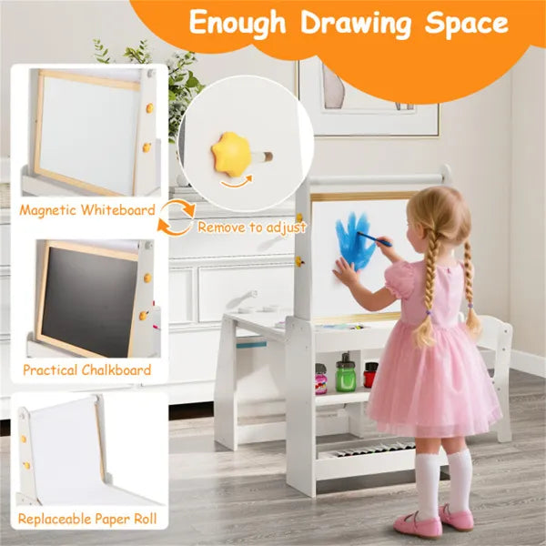 Table d'activités pour enfants gris avec tableau blanc magnétique / tableau et rouleau de papier