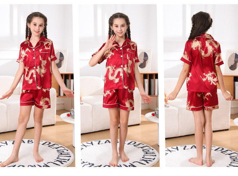 Pyjama de filles Pyjama mince de glace en soie pour enfants Short à manches courtes été