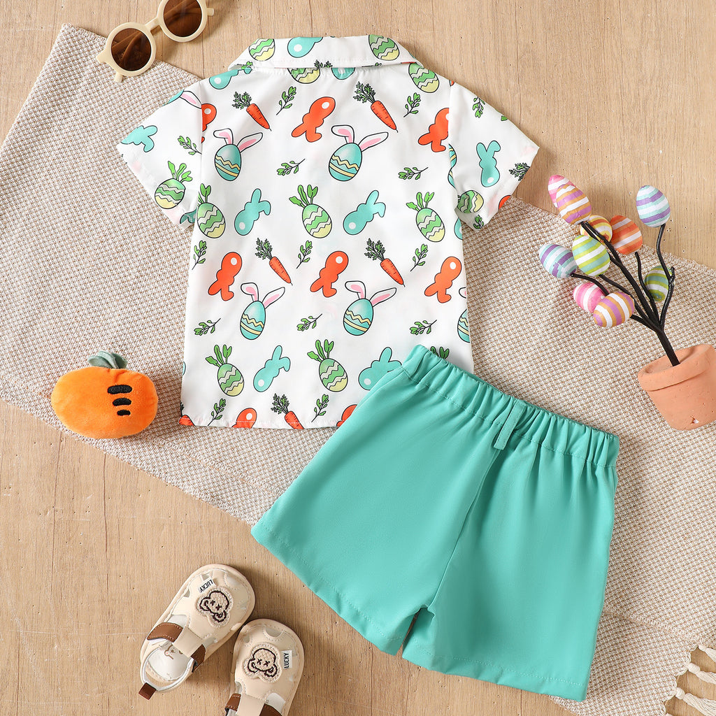 Cartoon lapin Œuf de Pâques Imprimer Chemise et shorts Set