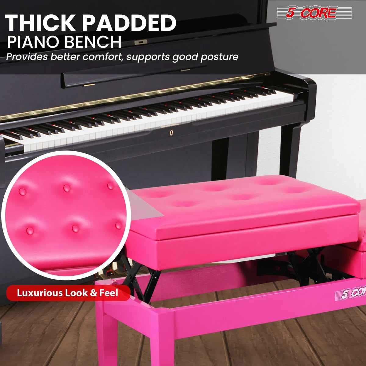 5 Core Duet Piano Banc 3.5 pouce rembourré Tabouret Coussiné Chaise Musicienne en bois lourd w