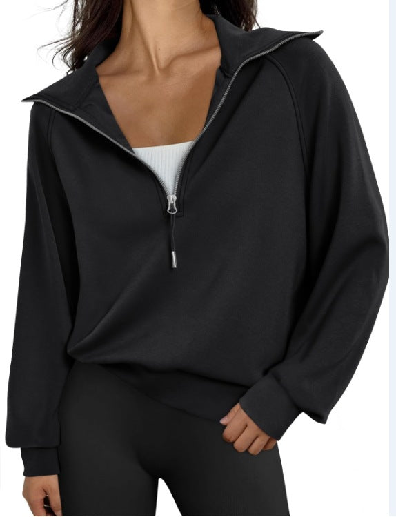 Sweat-shirt à manches courtes demi-zip pour femmes