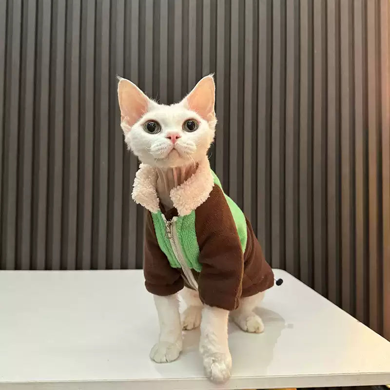 Manteau pour chat sphynx en polaire double épaisseur, ajustable