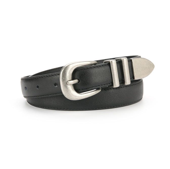Vieux pantalon ceinture-boucle lisse-noir-1 pièce