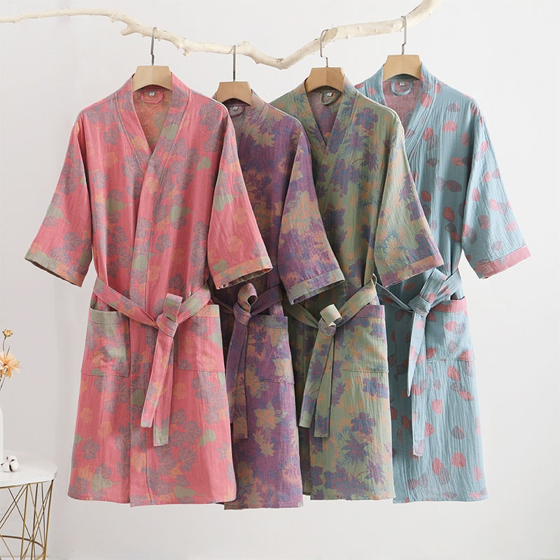 Coton Double couche Gauze peignoir mince pyjama d'été Lunettes de nuit