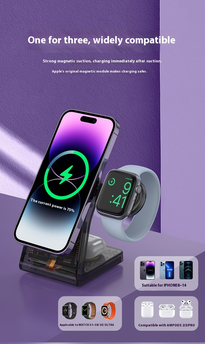 Support magnétique électrique transparent pour chargeur sans fil trois en un