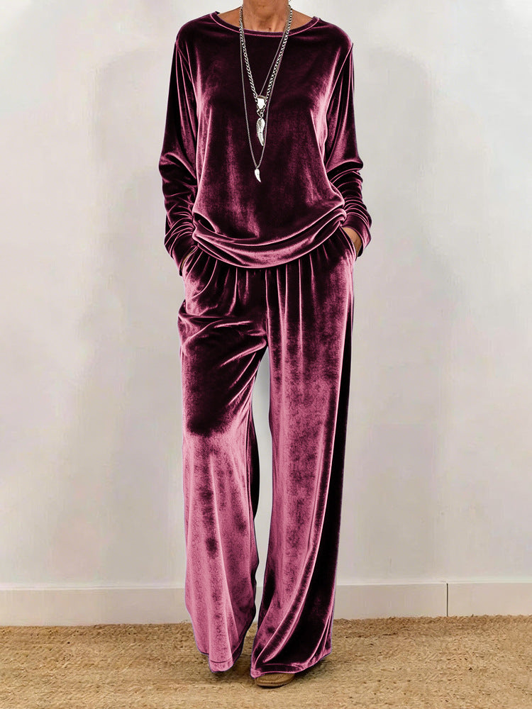 Commerce extérieur Vêtements pour femmes Pull de cou rond occasionnel Manches longues Plus-longueur Pantalons Ve
