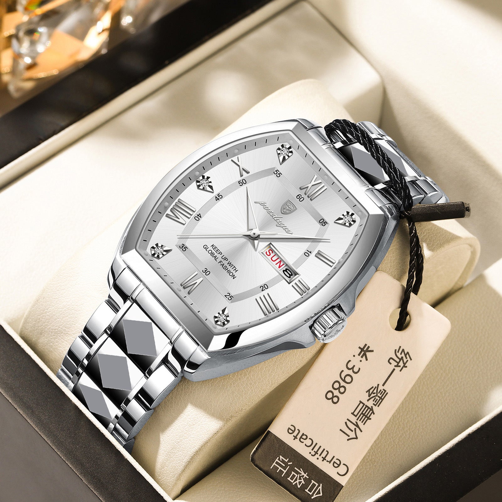 Montre homme à quartz en forme de barrique lumineuse étanche