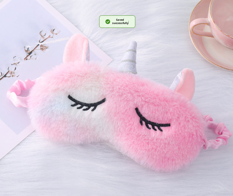 Plush Unicorn Eye Mask-Colorful Powder-Little Rabbit Hair + Imitation Silk-1 Piece