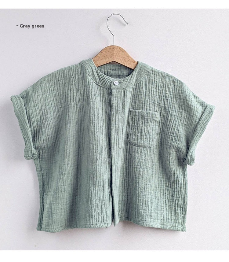 Cotton double couche Gauze Chemise garçon casual à manches courtes