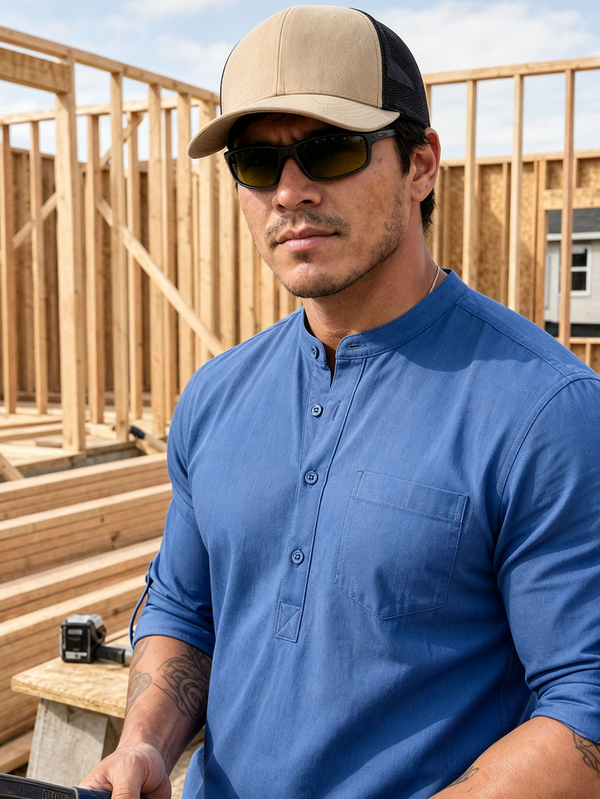 Heavy Cotton Work Shirt with Mid-Length Sleeves