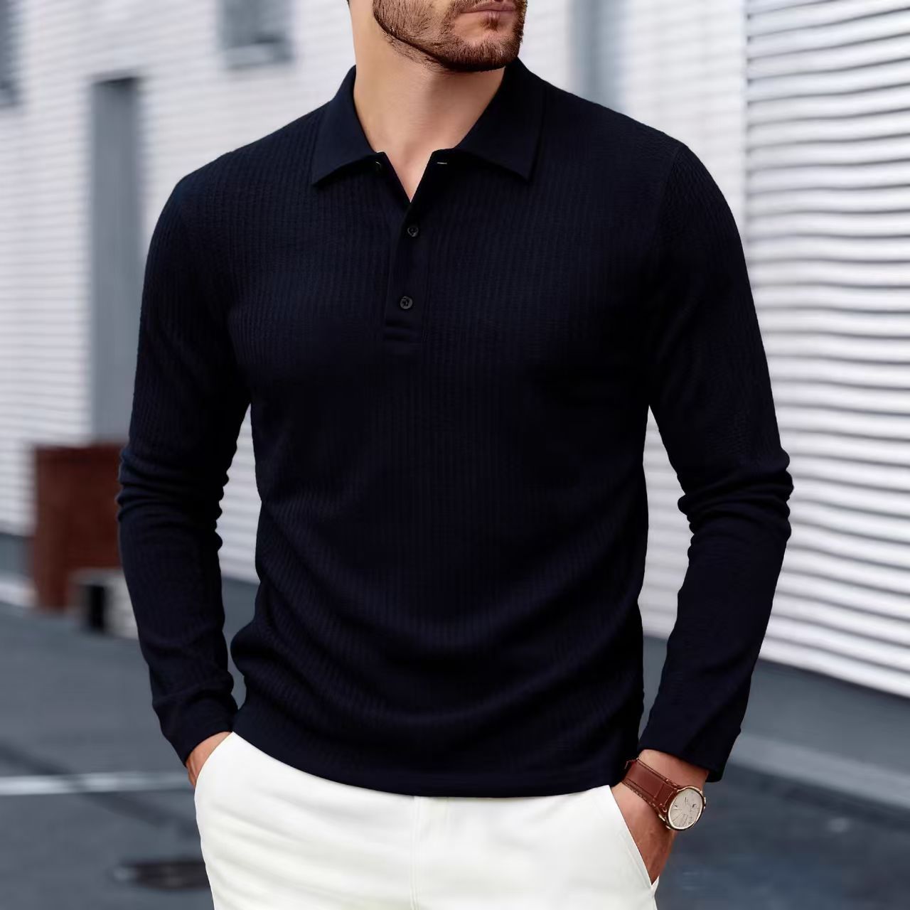 Chemise Polo casual homme à manches longues