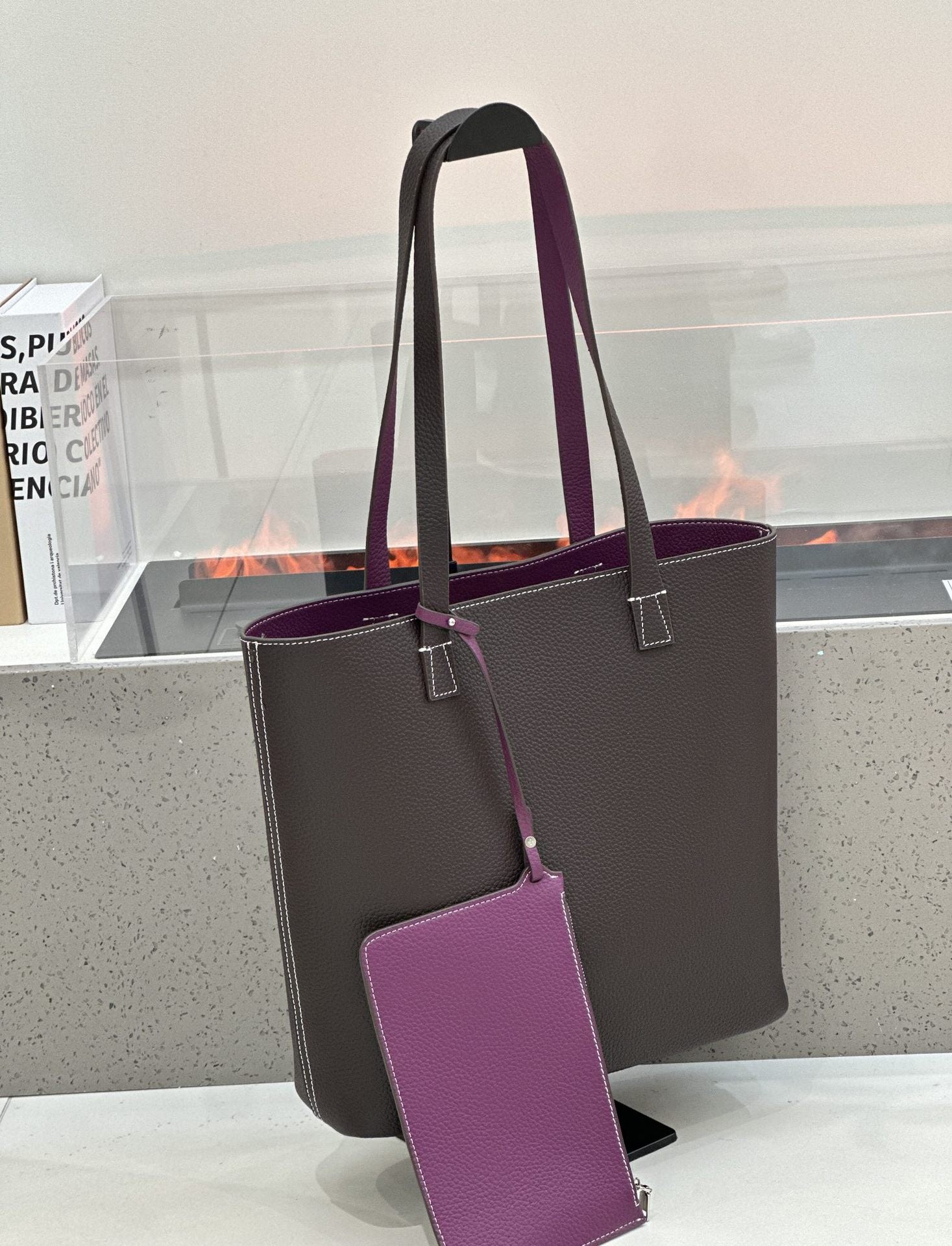 Sac à bandoulière double side style coréen TC Top Layer Sac à seau en cuir de vache Grande capacité ouverte