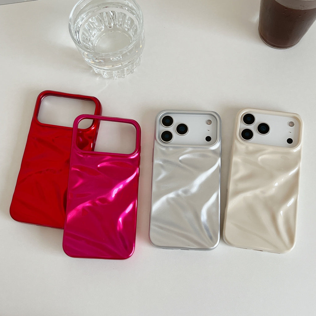 Haute qualité crème blanc plissé cas téléphone modèle