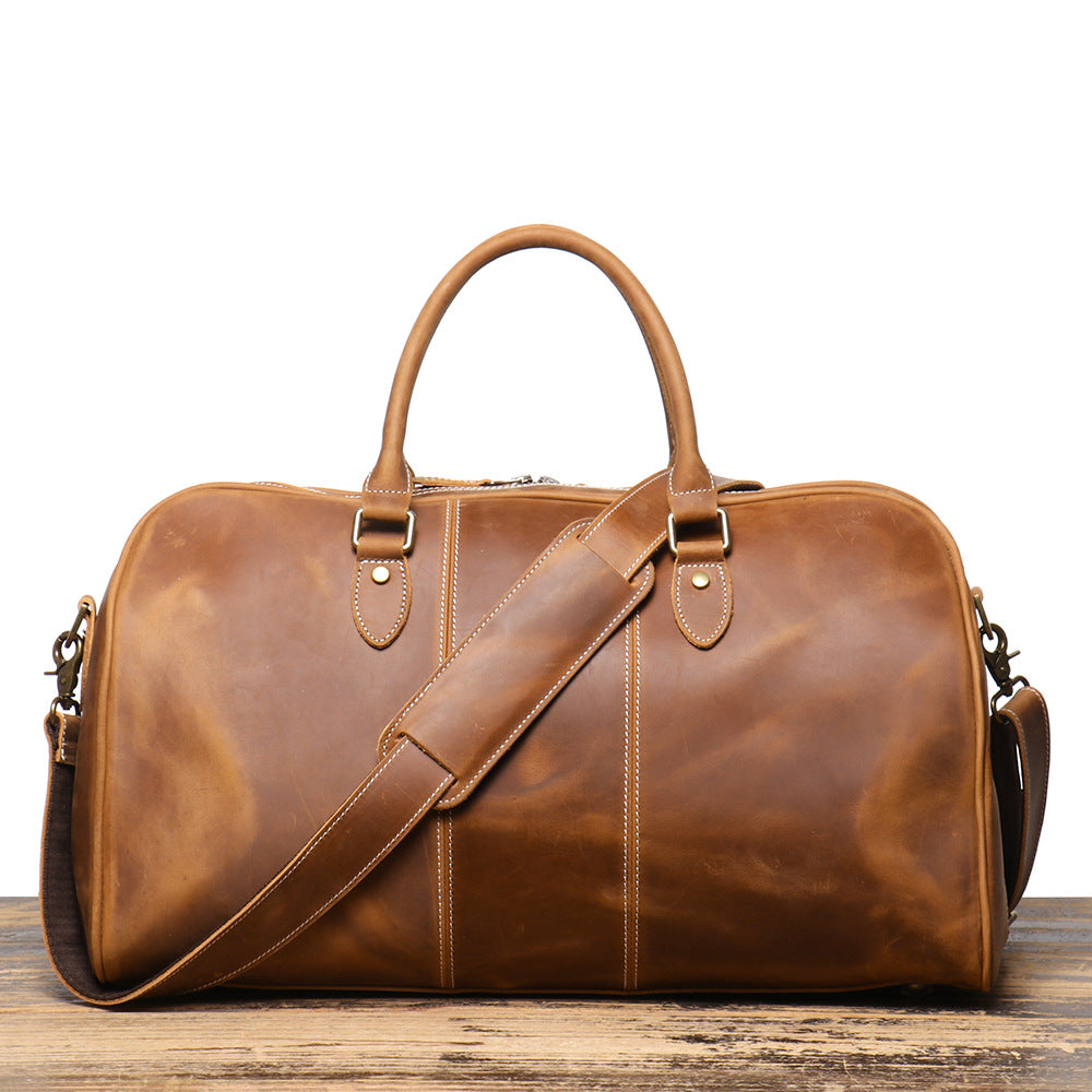 Sac de voyage portable en cuir véritable pour hommes rétro