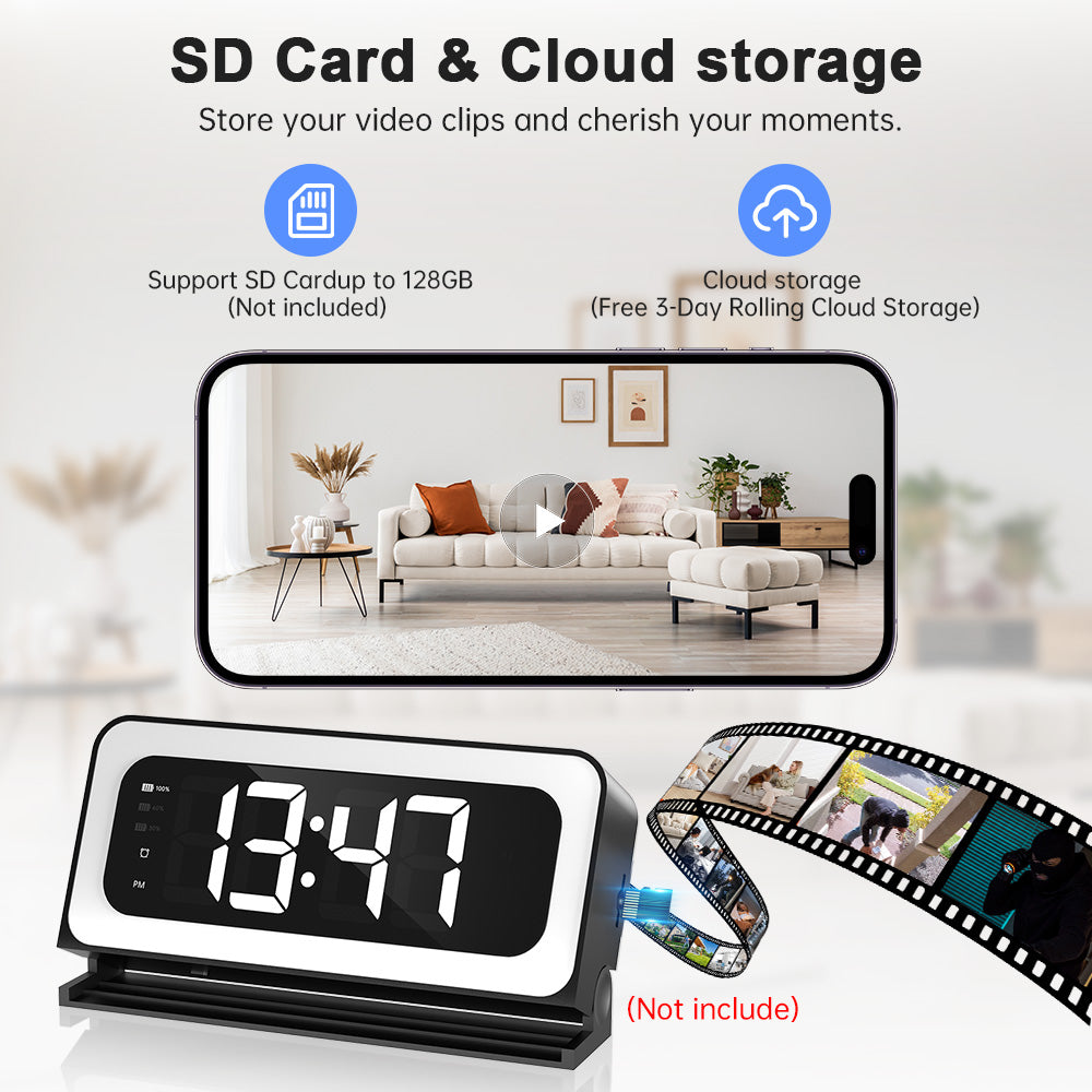 3MP noir couleur sans fil Wifi réveil caméra enregistrement vidéo