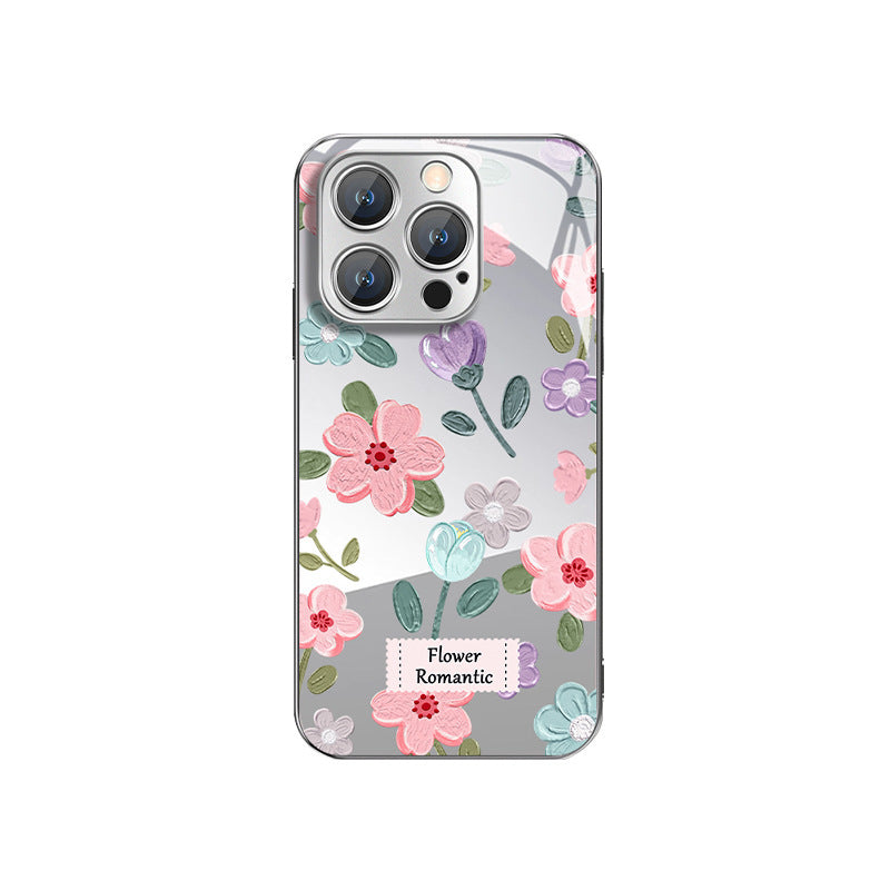 Ins peinture à l'huile fleur miroir boîtier téléphone