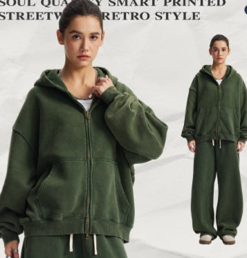 Veste zippée à capuche lavée pour hommes