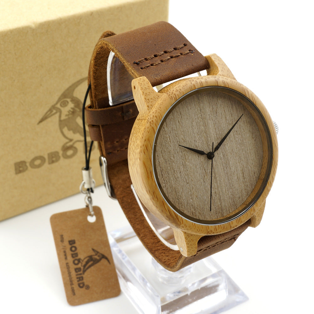 Mono-bamboo en bois Cowhide hommes montre en bois