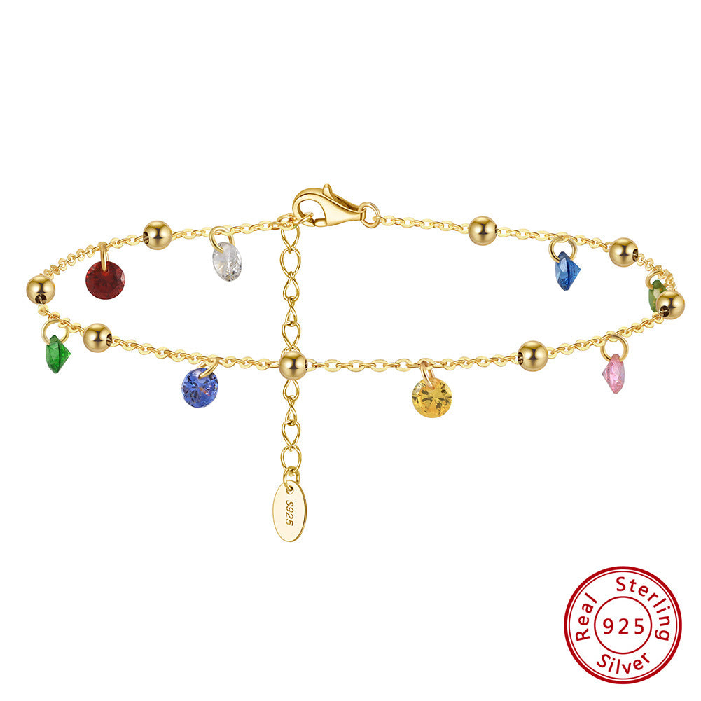 S925 Argent Sterling Couleur Zircon Starry Sky Anklet