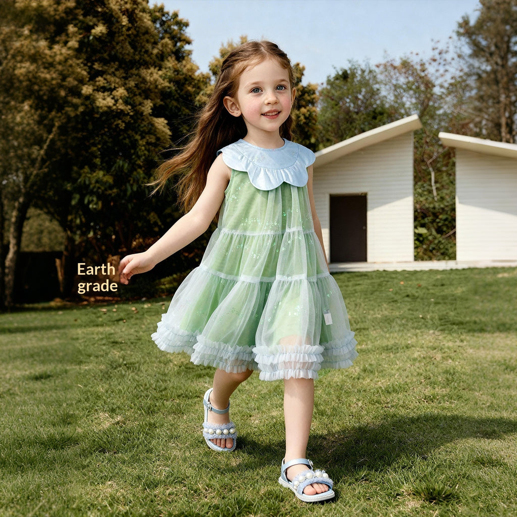 Robe en tulle pailletée à col floral pour filles
