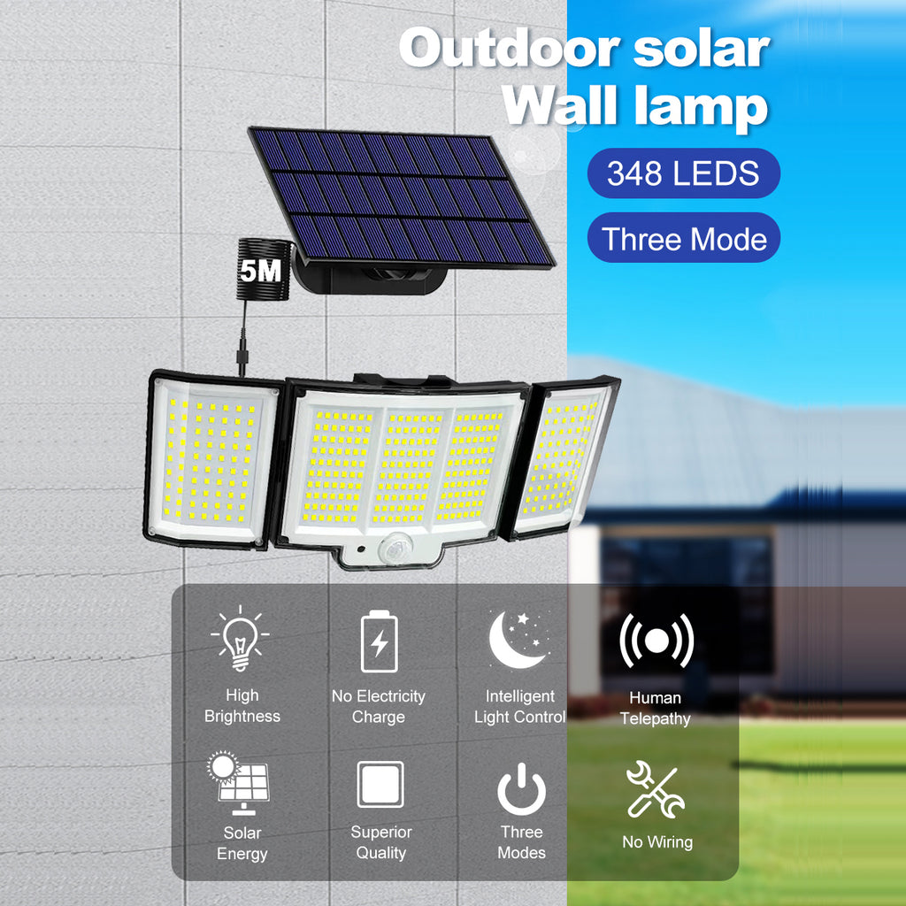 1,2 Pack Solar Lights Outdoor 348 LED Motion Sensor Lights With Remote Control 3 Head Wate