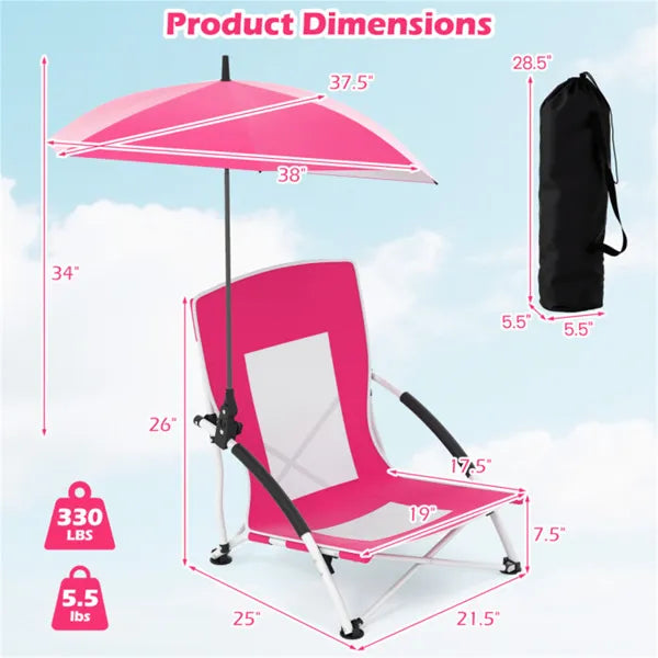 2 Pack Chaise parapluie rose pour adultes avec parasol réglable