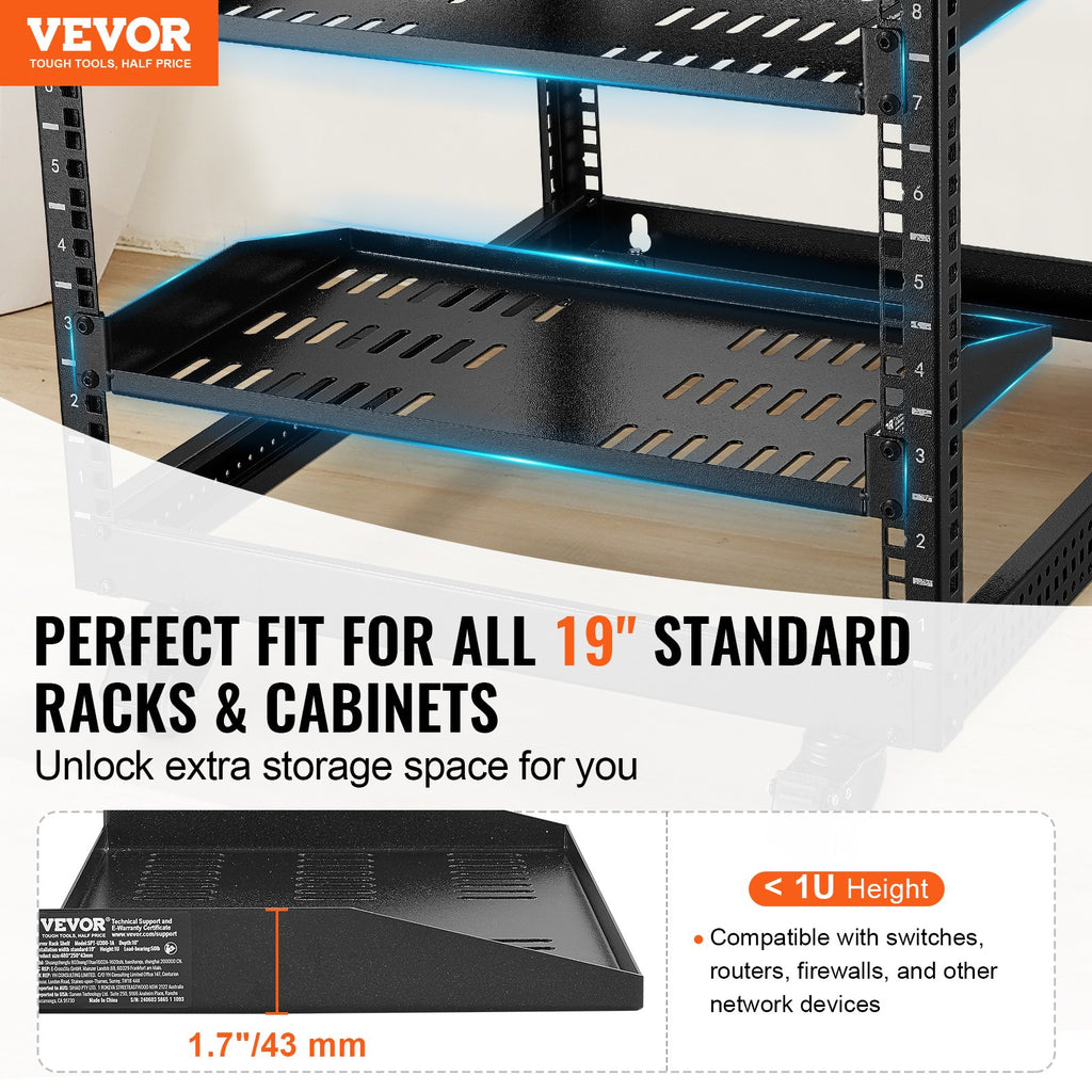 VEVOR 2PCS 1U Serveur Plateau Profondeur Éventé Plateau de support de rack